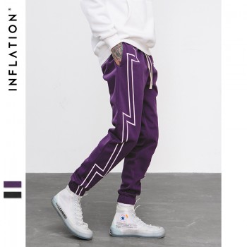 INFLATION 2018 FW Stripe Screen Print Sweatpants Streetwear Mens Elastic Waist Track Pants Force Jogger Trousers 8836W