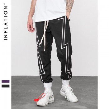 INFLATION 2018 FW Stripe Screen Print Sweatpants Streetwear Mens Elastic Waist Track Pants Force Jogger Trousers 8836W