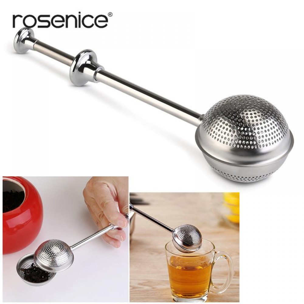 ROSENICE Ball Shaped Leaky Spoon Stainless Steel Push Style Tea Infuser Strainer (Silver)