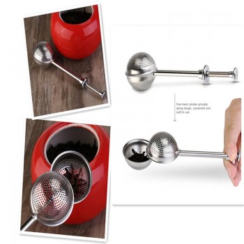 ROSENICE Ball Shaped Leaky Spoon Stainless Steel Push Style Tea Infuser Strainer (Silver)