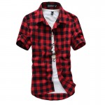 Red And Black Plaid Shirt Men Shirts 2019 New Summer Fashion Chemise Homme Mens Checkered Shirts Short Sleeve Shirt Men Blouse