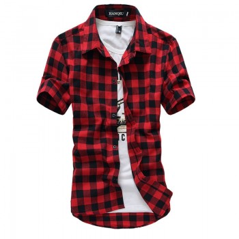 Red And Black Plaid Shirt Men Shirts 2019 New Summer Fashion Chemise Homme Mens Checkered Shirts Short Sleeve Shirt Men Blouse
