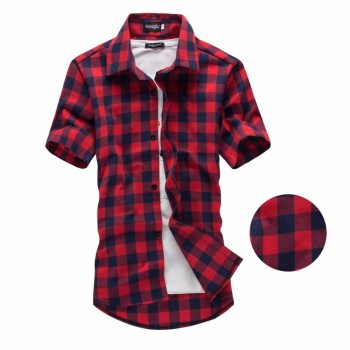 Red And Black Plaid Shirt Men Shirts 2019 New Summer Fashion Chemise Homme Mens Checkered Shirts Short Sleeve Shirt Men Blouse