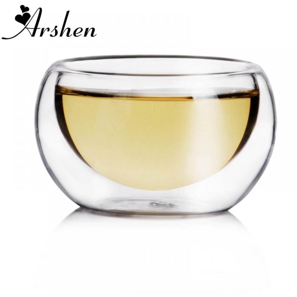 Arshen Big Promotion! 50ML Elegant Clear Drinking Cup Heat Resistant Double Wall Layer Tea Cup Water Cup For flower Tea cups
