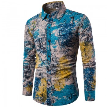 Clothing Fashion Male Shirt Flax Dress Shirts Slim Fit Turn-Down Men Long Sleeve Shirt Mens Hawaiian Shirt Big Sizes