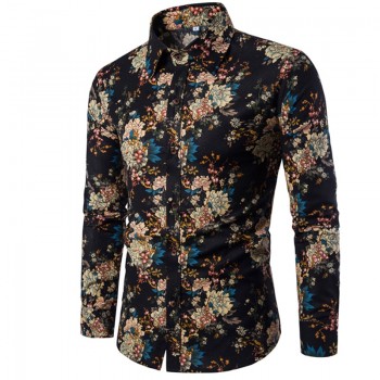 Clothing Fashion Male Shirt Flax Dress Shirts Slim Fit Turn-Down Men Long Sleeve Shirt Mens Hawaiian Shirt Big Sizes