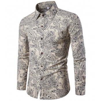 Clothing Fashion Male Shirt Flax Dress Shirts Slim Fit Turn-Down Men Long Sleeve Shirt Mens Hawaiian Shirt Big Sizes