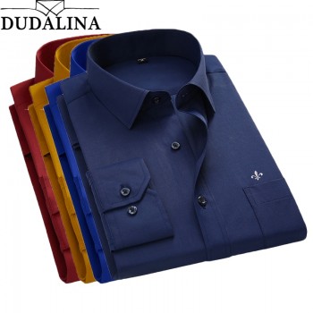DUDALINA 2018 Men Shirt Plus Size Color Pocket Long Sleeved Classical Male Shirts Formal Business Shirt Man Embroidery Logo