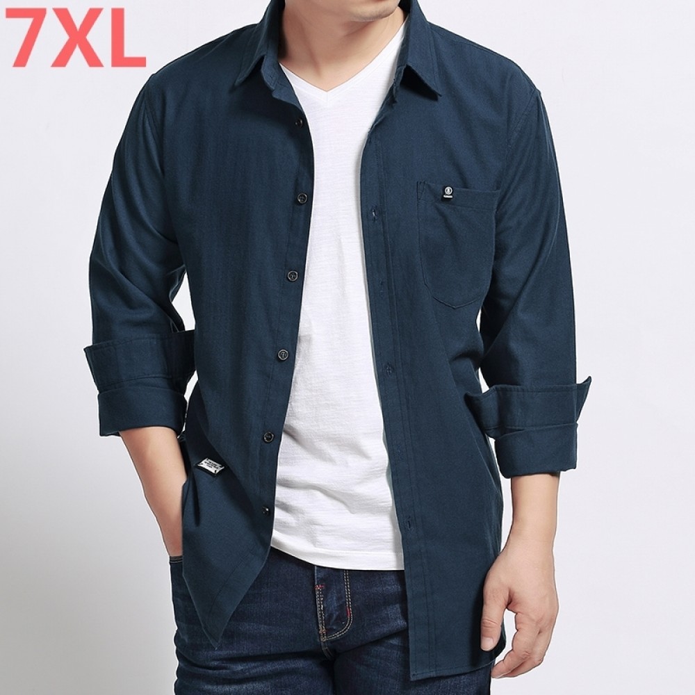 new Plus size 8XL 7XL 6XL 5XL Brand Clothes Slim Fit Men Long Sleeve Shirt solid Cotton Casual Social free delivery loose full