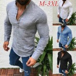 ZOGAA Asian Fashion Mens Pullover Shirt Long Sleeve Linen Shirts Collarless Shirt Men Camisas Manga Comprida