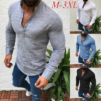 ZOGAA Asian Fashion Mens Pullover Shirt Long Sleeve Linen Shirts Collarless Shirt Men Camisas Manga Comprida