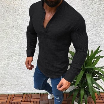 ZOGAA Asian Fashion Mens Pullover Shirt Long Sleeve Linen Shirts Collarless Shirt Men Camisas Manga Comprida