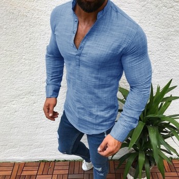ZOGAA Asian Fashion Mens Pullover Shirt Long Sleeve Linen Shirts Collarless Shirt Men Camisas Manga Comprida