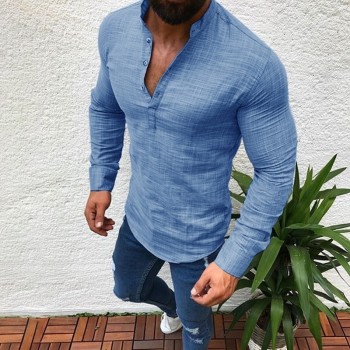 ZOGAA Asian Fashion Mens Pullover Shirt Long Sleeve Linen Shirts Collarless Shirt Men Camisas Manga Comprida