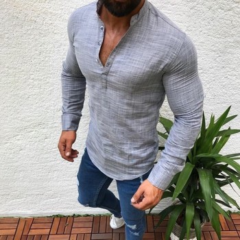 ZOGAA Asian Fashion Mens Pullover Shirt Long Sleeve Linen Shirts Collarless Shirt Men Camisas Manga Comprida