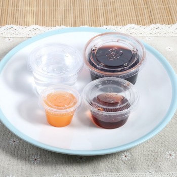 W 50Pcs Sauce Cups Disposable Plastic Clear Sauce Chutney Cups Boxes With Lid Food Takeaway