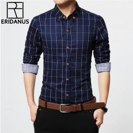 ERIDANUS 2017 Mens Plaid Cotton Dress Shirts Male High Quality Long Sleeve Slim Fit Business Casual Shirt Plus Size 5XL M433
