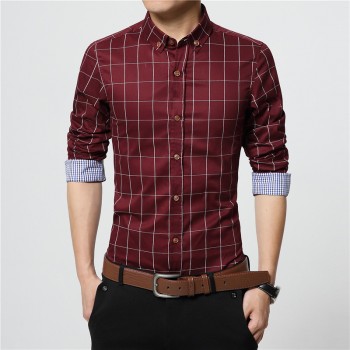 ERIDANUS 2017 Mens Plaid Cotton Dress Shirts Male High Quality Long Sleeve Slim Fit Business Casual Shirt Plus Size 5XL M433