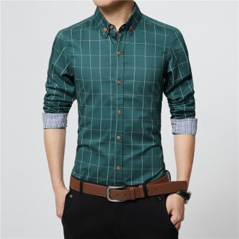 ERIDANUS 2017 Mens Plaid Cotton Dress Shirts Male High Quality Long Sleeve Slim Fit Business Casual Shirt Plus Size 5XL M433