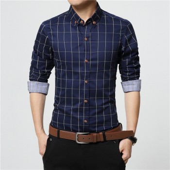 ERIDANUS 2017 Mens Plaid Cotton Dress Shirts Male High Quality Long Sleeve Slim Fit Business Casual Shirt Plus Size 5XL M433