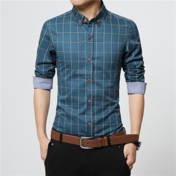 ERIDANUS 2017 Mens Plaid Cotton Dress Shirts Male High Quality Long Sleeve Slim Fit Business Casual Shirt Plus Size 5XL M433