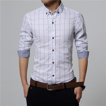 ERIDANUS 2017 Mens Plaid Cotton Dress Shirts Male High Quality Long Sleeve Slim Fit Business Casual Shirt Plus Size 5XL M433