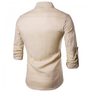 2018 Men casual Shirt Cotton Linen Blended Mandarin Collar Breathable Comfy Traditional Chinese Style long sleeve shirts EU size