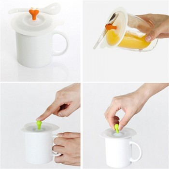 Fashionable Silicone Cup Cover With Spoon Ceramic Food-grade Heat-resistant Safe Healthy Dustproof Reusable Silicone Lid
