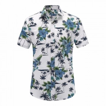 2018 New Summer Mens Short Sleeve Beach Hawaiian Shirts Cotton Casual Floral Shirts Regular Plus Size 3XL Mens clothing Fashion
