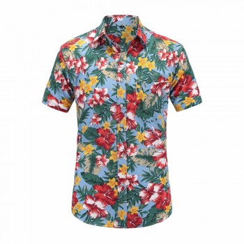 2018 New Summer Mens Short Sleeve Beach Hawaiian Shirts Cotton Casual Floral Shirts Regular Plus Size 3XL Mens clothing Fashion