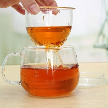 Clear Tea Infusers Handmade Glass Mug Filter Heat Resistant Tea Cup Flower Kung Fu Cup With Lid amp; Handle Office Drinking Mug
