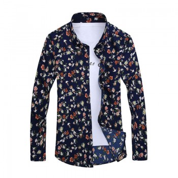 2019 Retro Floral Printed Man Casual Shirts Fashion Classic Men Dress Shirt Breathable Mens Long Sleeve Brand Clothing YN552