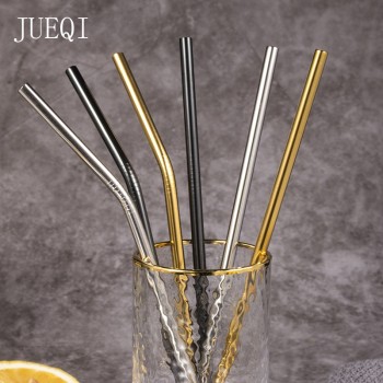 Reusable Metal Drinking Straws 304 Stainless Steel Sturdy Bent Straight Drinks Straw with Cleaning Brush Bar Party Accessory