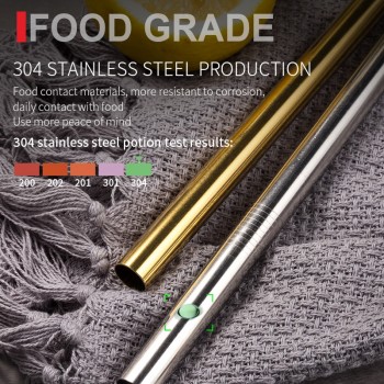 Reusable Metal Drinking Straws 304 Stainless Steel Sturdy Bent Straight Drinks Straw with Cleaning Brush Bar Party Accessory