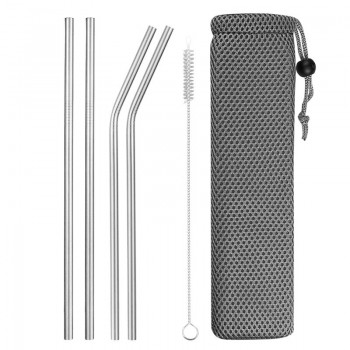 Reusable Metal Drinking Straws 304 Stainless Steel Sturdy Bent Straight Drinks Straw with Cleaning Brush Bar Party Accessory