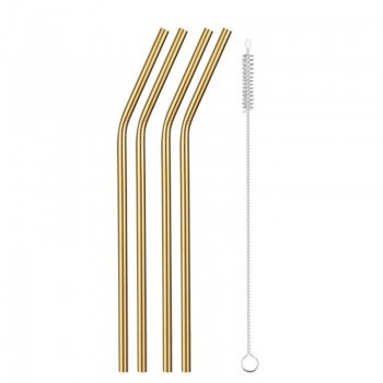 Reusable Metal Drinking Straws 304 Stainless Steel Sturdy Bent Straight Drinks Straw with Cleaning Brush Bar Party Accessory