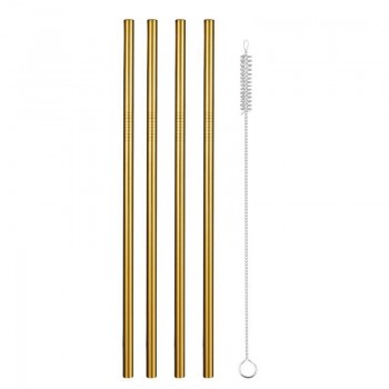 Reusable Metal Drinking Straws 304 Stainless Steel Sturdy Bent Straight Drinks Straw with Cleaning Brush Bar Party Accessory