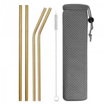 Reusable Metal Drinking Straws 304 Stainless Steel Sturdy Bent Straight Drinks Straw with Cleaning Brush Bar Party Accessory