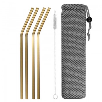 Reusable Metal Drinking Straws 304 Stainless Steel Sturdy Bent Straight Drinks Straw with Cleaning Brush Bar Party Accessory