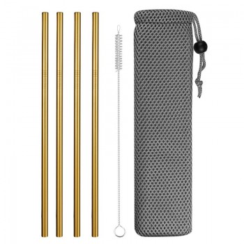 Reusable Metal Drinking Straws 304 Stainless Steel Sturdy Bent Straight Drinks Straw with Cleaning Brush Bar Party Accessory