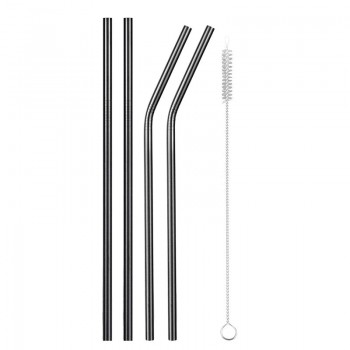 Reusable Metal Drinking Straws 304 Stainless Steel Sturdy Bent Straight Drinks Straw with Cleaning Brush Bar Party Accessory