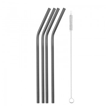 Reusable Metal Drinking Straws 304 Stainless Steel Sturdy Bent Straight Drinks Straw with Cleaning Brush Bar Party Accessory