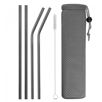 Reusable Metal Drinking Straws 304 Stainless Steel Sturdy Bent Straight Drinks Straw with Cleaning Brush Bar Party Accessory