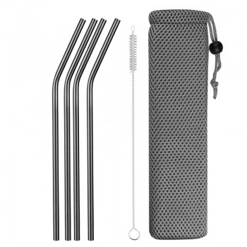 Reusable Metal Drinking Straws 304 Stainless Steel Sturdy Bent Straight Drinks Straw with Cleaning Brush Bar Party Accessory