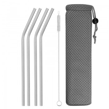 Reusable Metal Drinking Straws 304 Stainless Steel Sturdy Bent Straight Drinks Straw with Cleaning Brush Bar Party Accessory