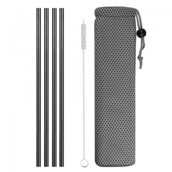Reusable Metal Drinking Straws 304 Stainless Steel Sturdy Bent Straight Drinks Straw with Cleaning Brush Bar Party Accessory