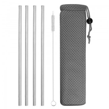 Reusable Metal Drinking Straws 304 Stainless Steel Sturdy Bent Straight Drinks Straw with Cleaning Brush Bar Party Accessory