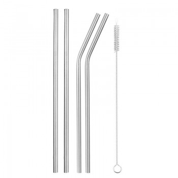 Reusable Metal Drinking Straws 304 Stainless Steel Sturdy Bent Straight Drinks Straw with Cleaning Brush Bar Party Accessory