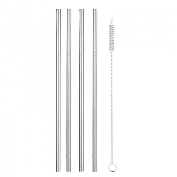 Reusable Metal Drinking Straws 304 Stainless Steel Sturdy Bent Straight Drinks Straw with Cleaning Brush Bar Party Accessory