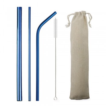 5pcs Reusable Straw 304 Stainless Steel Straw Metal Smoothies Drinking Straws Silicone Cover Set with Brush Bag Wholesale